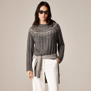 J. Crew Charcoal Sweater with Ivory Yoke Pattern